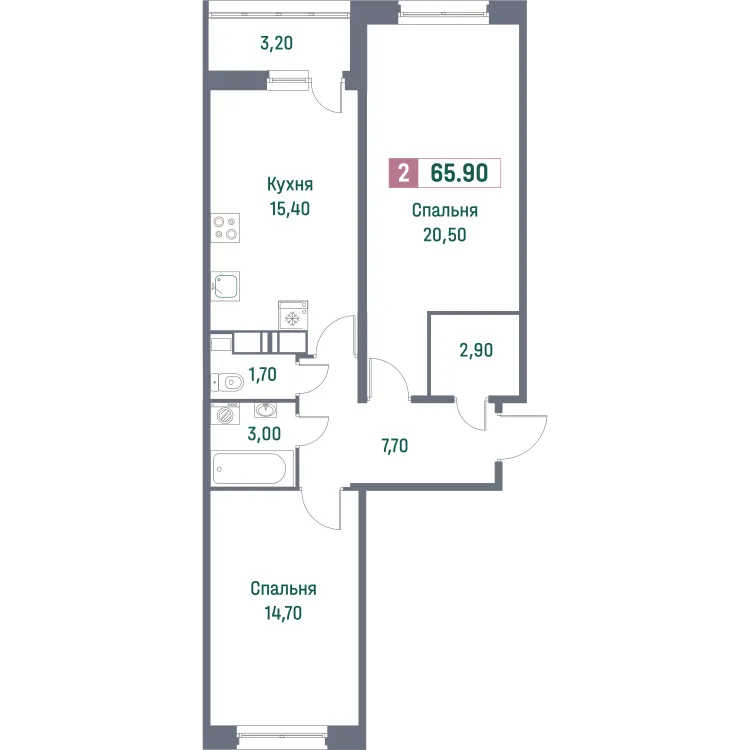 Продается 2-комнатная квартира, 65,9 м² - Фото 1