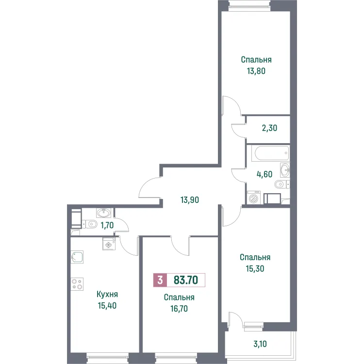 Продается 3-комнатная квартира, 83,7 м² - Фото 1