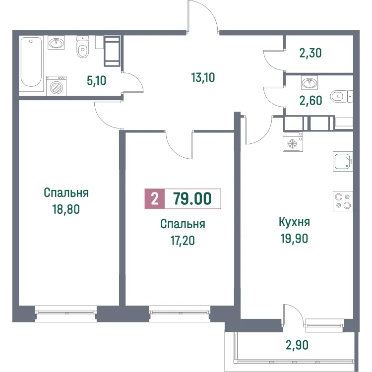 Продается 2-комнатная квартира, 79 м² - Фото 1