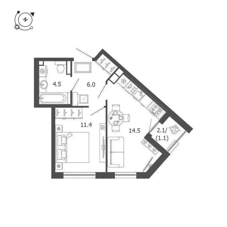 Продается 1-комнатная квартира, 37,5 м² - Фото 1