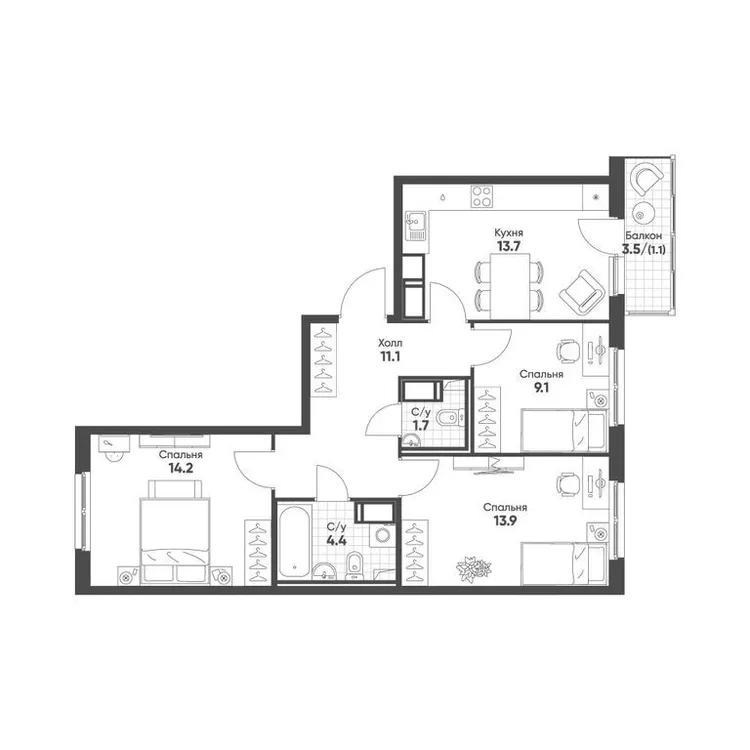 Продается 3-комнатная квартира, 69,2 м² - Фото 1