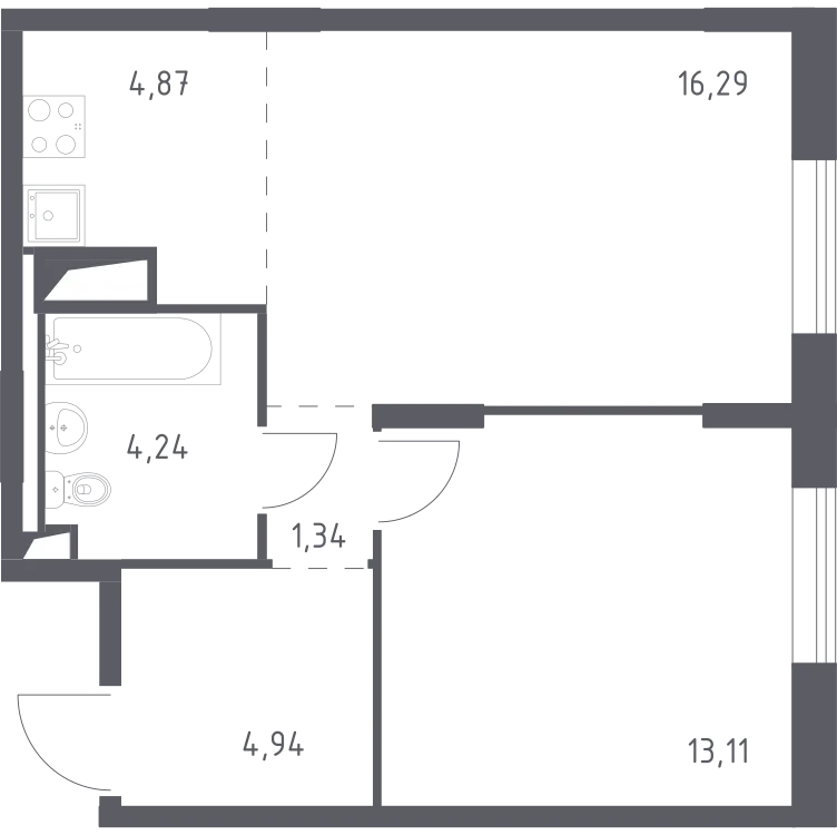 Продается 1-комнатная квартира, 44,4 м² - Фото 1