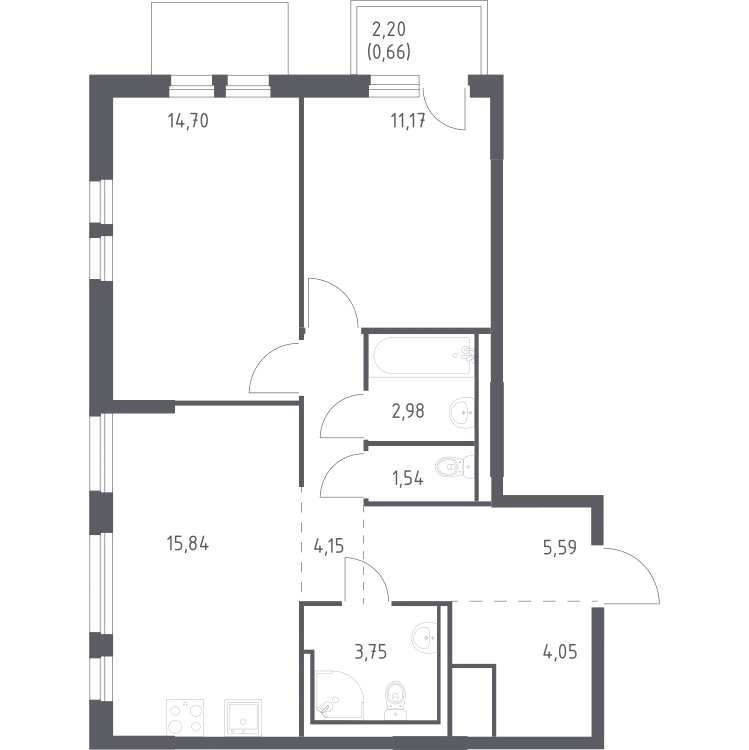 Продается 2-комнатная квартира, 64,4 м² - Фото 1