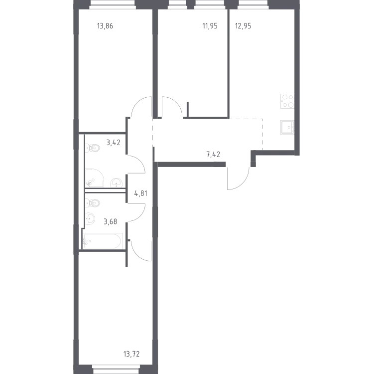 Продается 3-комнатная квартира, 71,8 м² - Фото 1