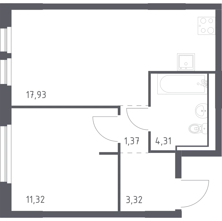 Продается 1-комнатная квартира, 38,3 м² - Фото 1