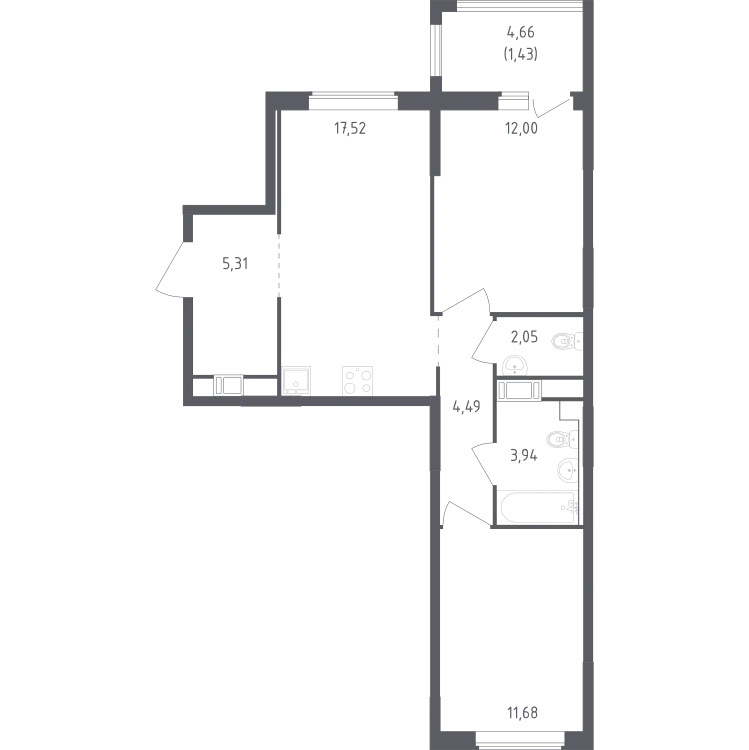 Продается 2-комнатная квартира, 58,4 м² - Фото 1
