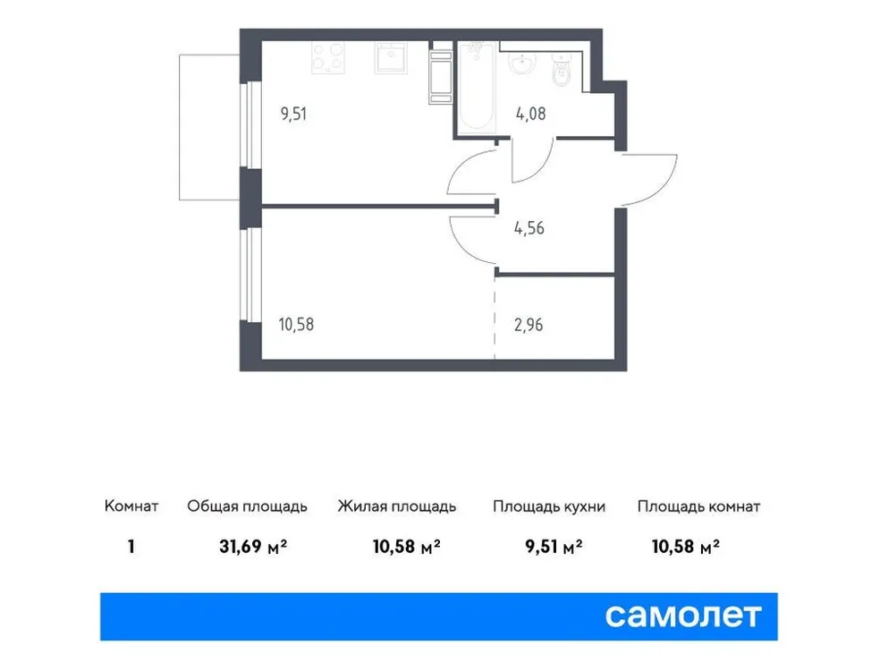 Продается 1-комнатная квартира, 31,7 м² - Фото 2