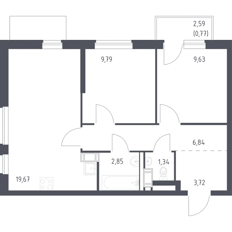 Продается 2-комнатная квартира, 54,6 м² - Фото 1