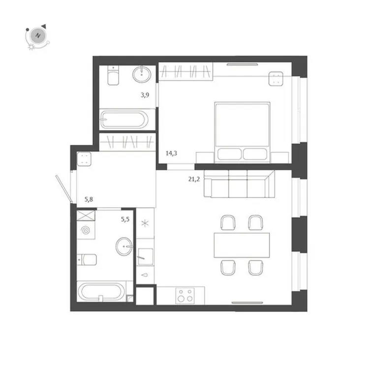 Продается 1-комнатная квартира, 50,7 м² - Фото 1