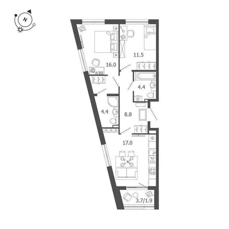 Продается 2-комнатная квартира, 64 м² - Фото 1