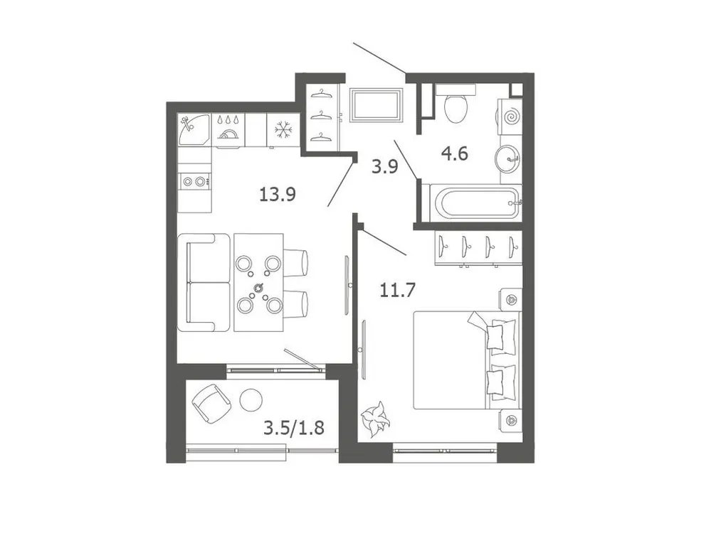 Продается 1-комнатная квартира, 35,9 м² - Фото 1