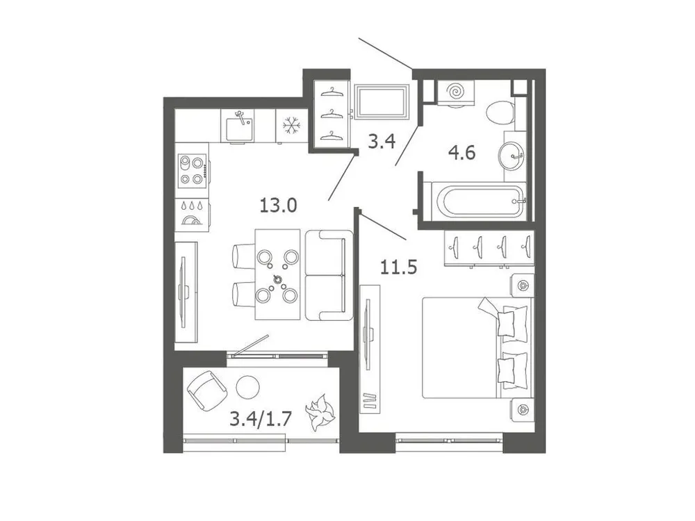 Продается 1-комнатная квартира, 34,2 м² - Фото 1