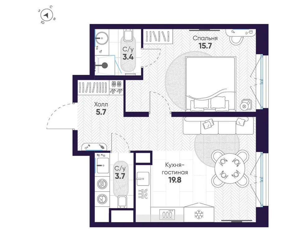 Продается 1-комнатная квартира, 48,3 м² - Фото 1