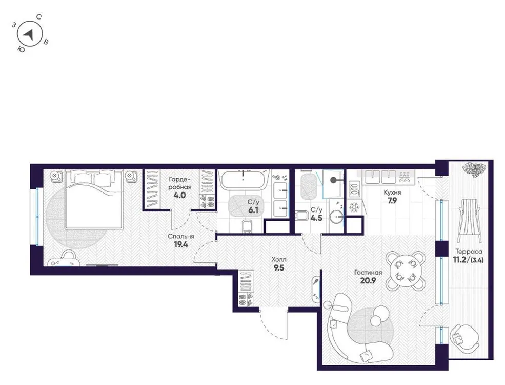Продается 2-комнатная квартира, 75,7 м² - Фото 1