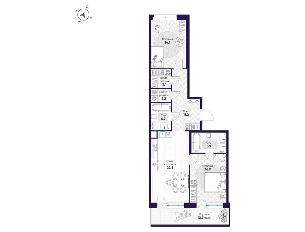 Продается 2-комнатная квартира, 81,8 м² - Фото 1