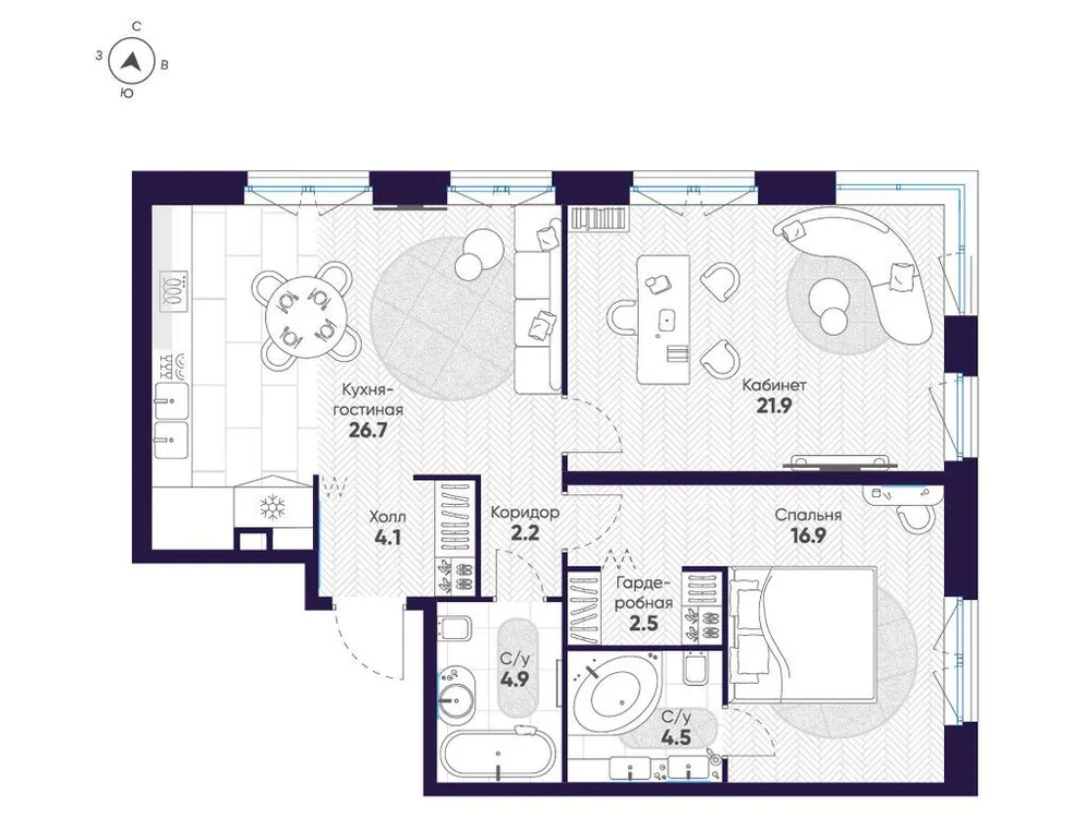 Продается 2-комнатная квартира, 83,7 м² - Фото 1