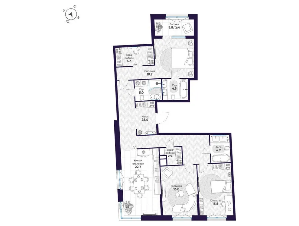 Продается 3-комнатная квартира, 128,8 м² - Фото 1