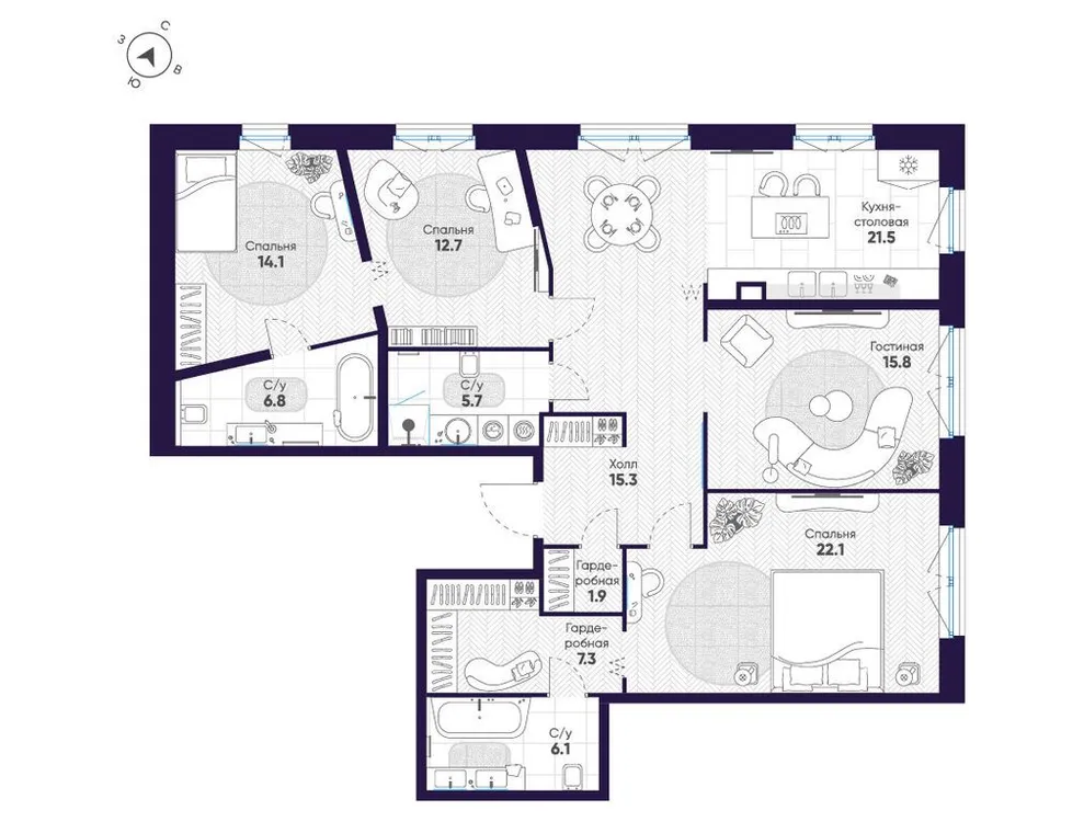 Продается 3-комнатная квартира, 129,3 м² - Фото 1