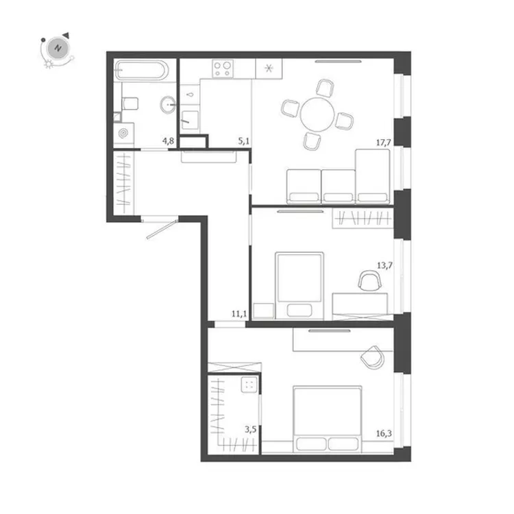 Продается 3-комнатная квартира, 72,2 м² - Фото 1