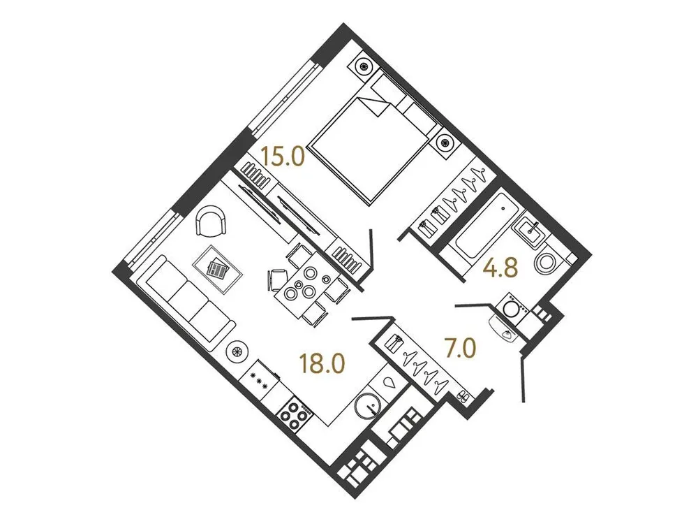 Продается 1-комнатная квартира, 44,8 м² - Фото 1