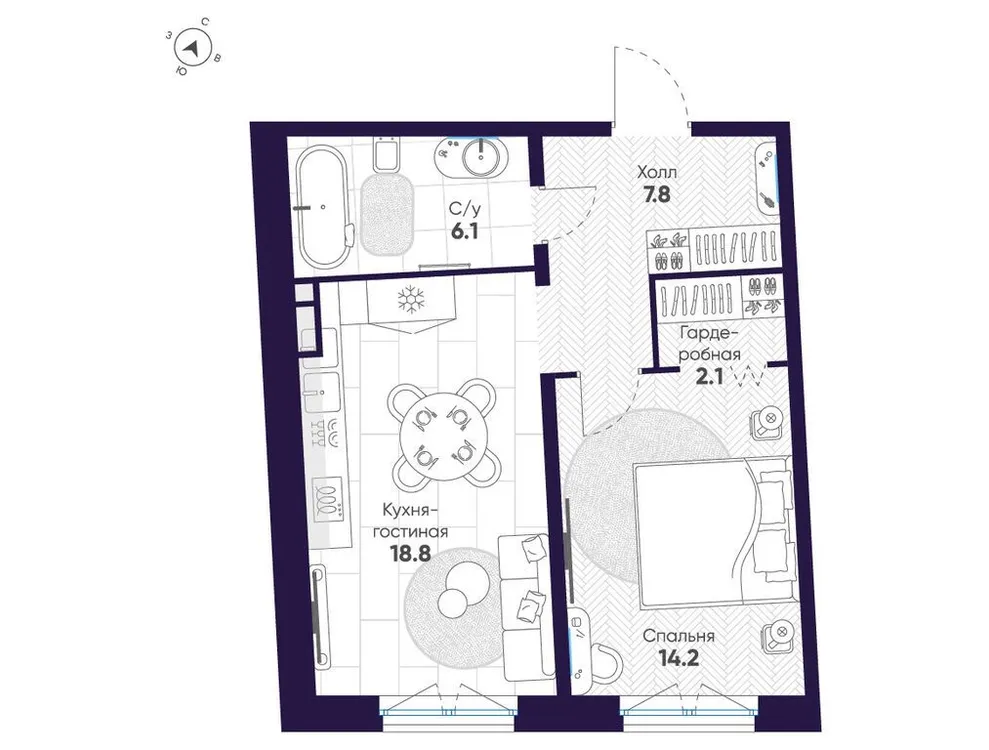 Продается 1-комнатная квартира, 49 м² - Фото 1