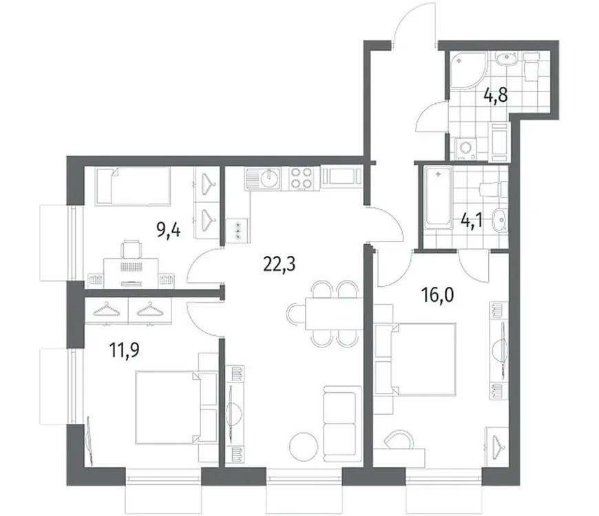 Продается 3-комнатная квартира, 75,4 м² - Фото 1