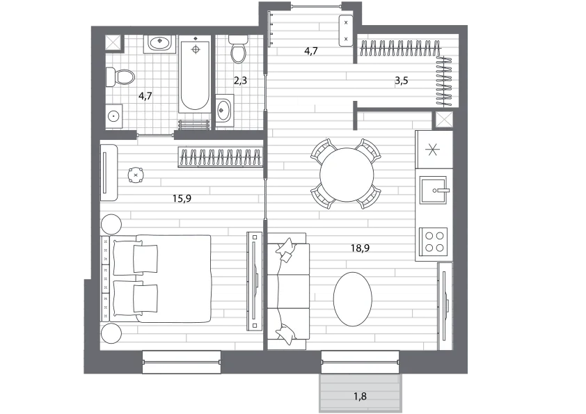 Продается 1-комнатная квартира, 50,5 м² - Фото 1