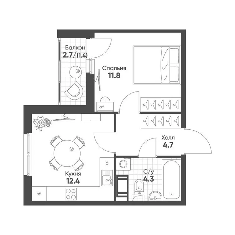 Продается 1-комнатная квартира, 34,6 м² - Фото 1