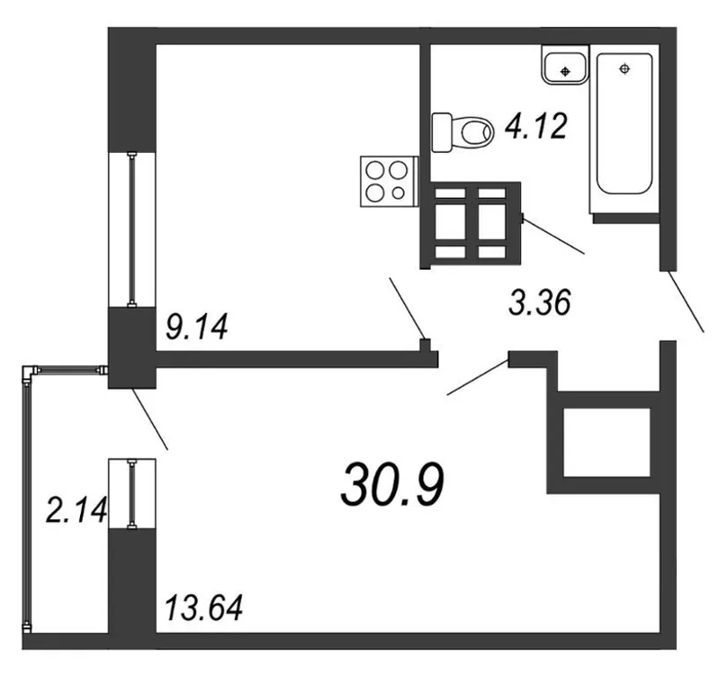Продается 1-комнатная квартира, 30,9 м² - Фото 1