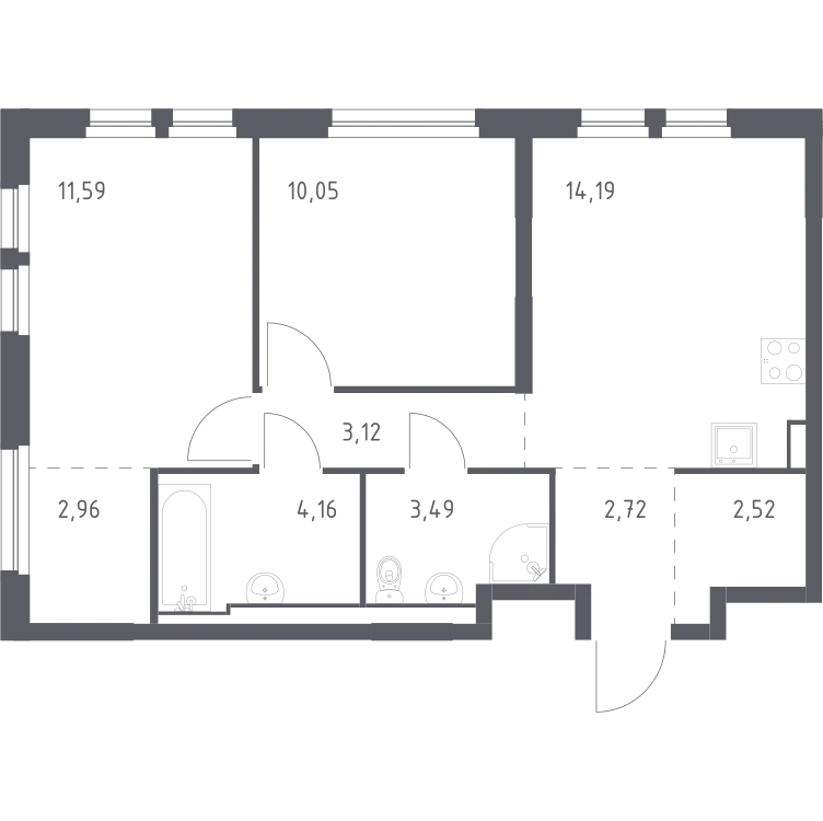 Продается 2-комнатная квартира, 54,8 м² - Фото 1