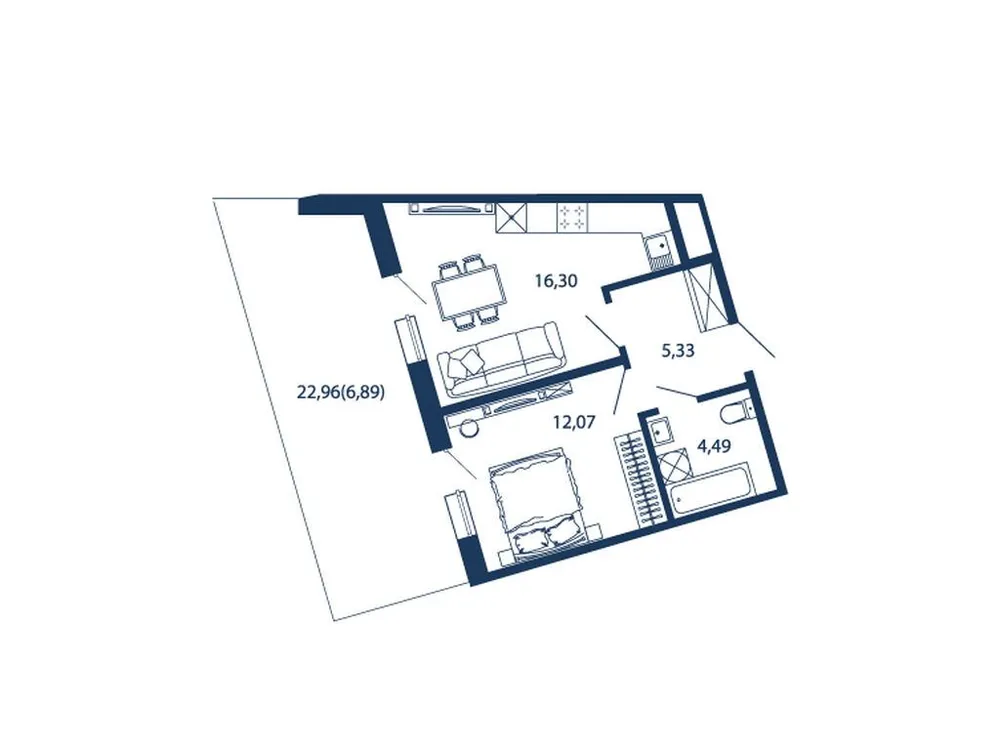 Продается 1-комнатная квартира, 45,1 м² - Фото 1