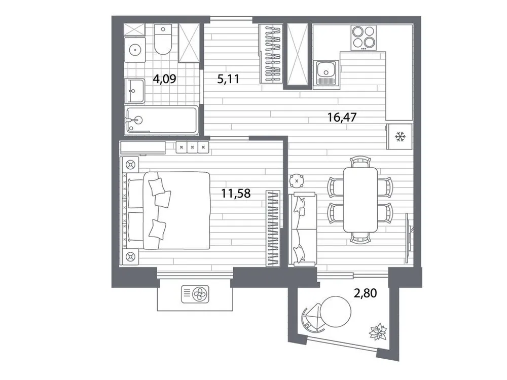 Продается 1-комнатная квартира, 38,1 м² - Фото 1