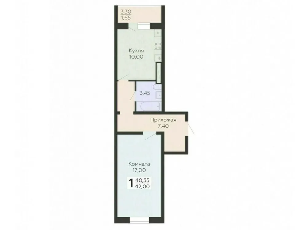 Продается 1-комнатная квартира, 42 м² - Фото 2