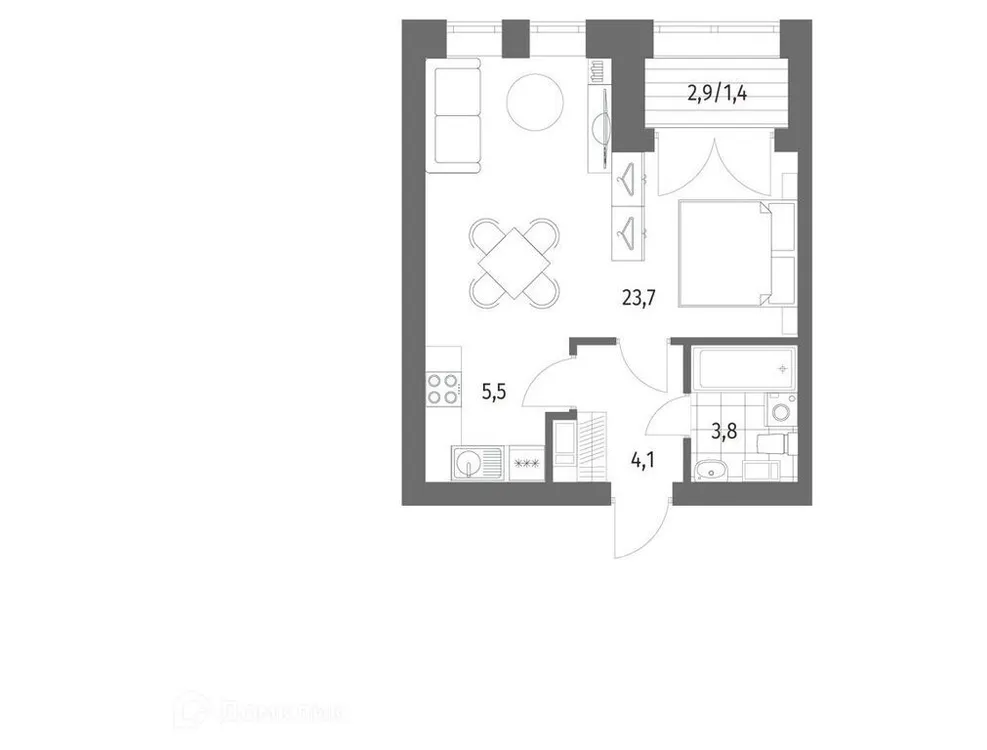 Продается 1-комнатная квартира, 38,6 м² - Фото 1