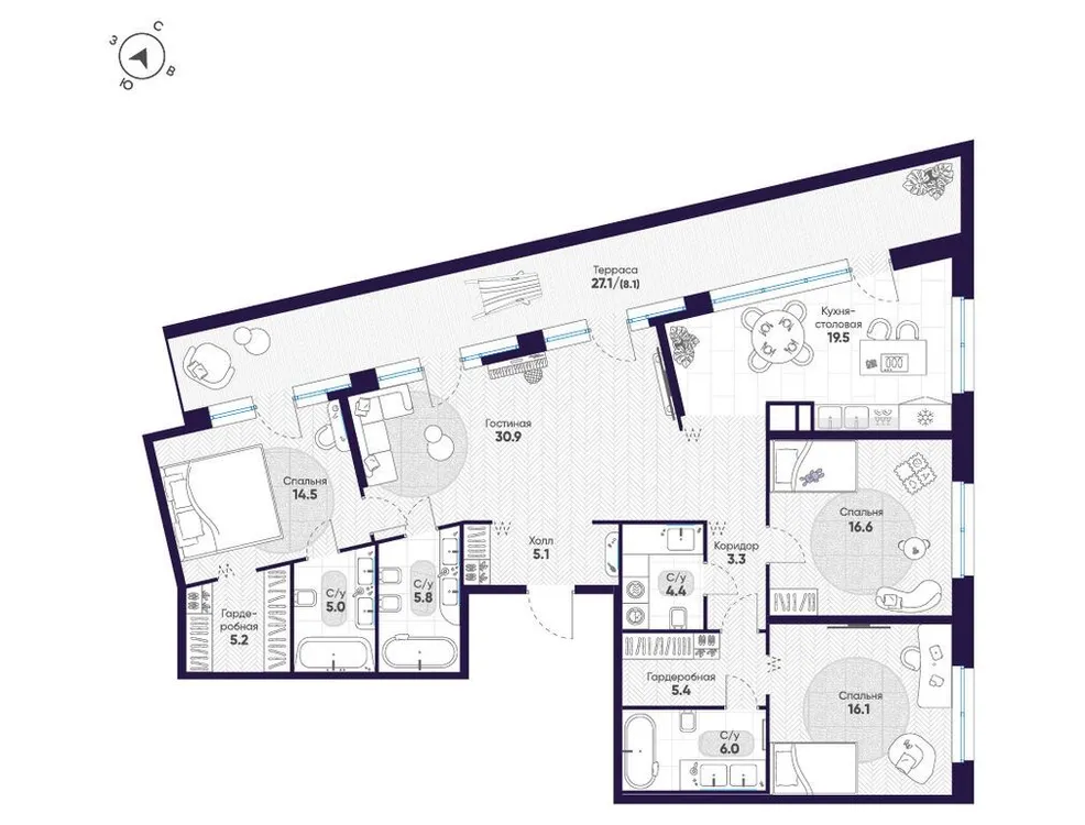 Продается 4-комнатная квартира, 145,9 м² - Фото 1