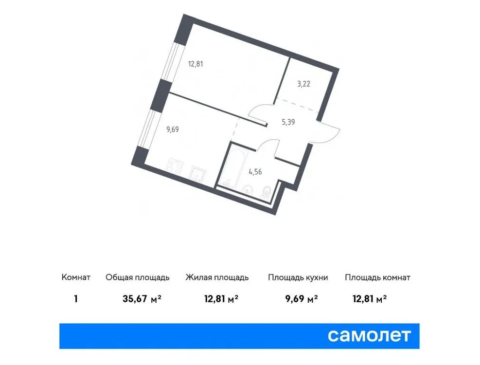 Продается 1-комнатная квартира, 35,7 м² - Фото 1