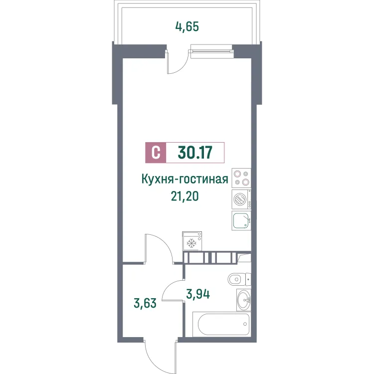 Продается студия, 29,3 м² - Фото 1