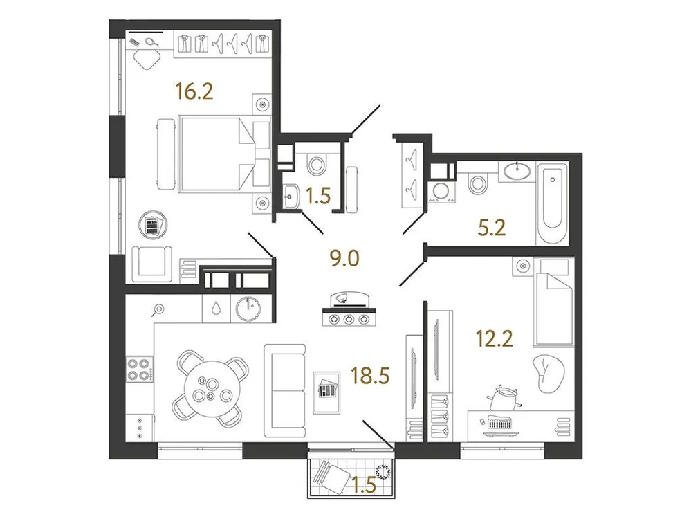 Продается 2-комнатная квартира, 62,6 м² - Фото 2