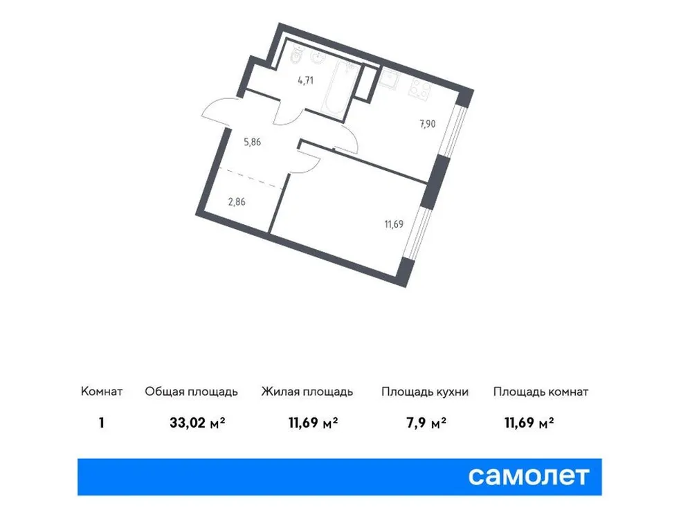Продается 1-комнатная квартира, 33 м² - Фото 1