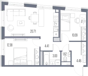Продается 2-комнатная квартира, 56,7 м² - Фото 1