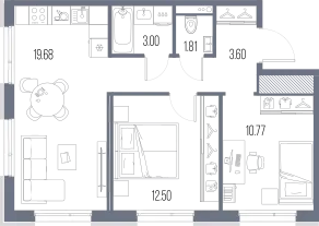 Продается 2-комнатная квартира, 55,2 м² - Фото 1