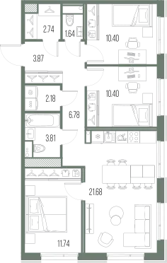 Продается 3-комнатная квартира, 75,2 м² - Фото 1