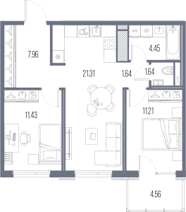 Продается 2-комнатная квартира, 59,6 м² - Фото 1