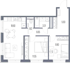 Продается 2-комнатная квартира, 57,6 м² - Фото 1
