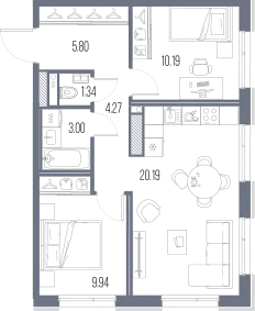 Продается 2-комнатная квартира, 54,7 м² - Фото 1
