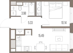 Продается 1-комнатная квартира, 34,9 м² - Фото 1