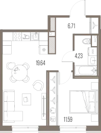 Продается 1-комнатная квартира, 42,2 м² - Фото 1