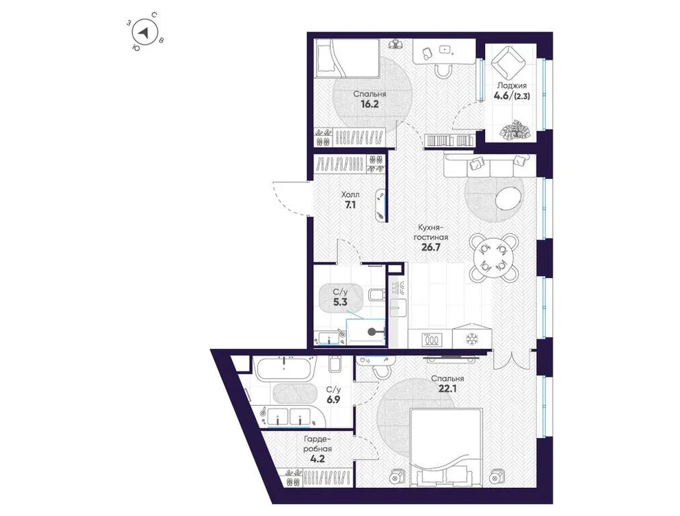 Продается 2-комнатная квартира, 90,8 м² - Фото 1