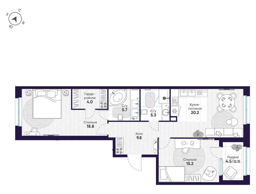 Продается 2-комнатная квартира, 81,3 м² - Фото 1
