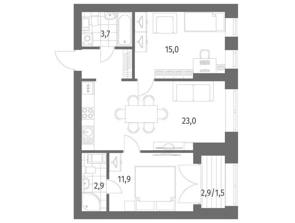 Продается 2-комнатная квартира, 62,1 м² - Фото 1